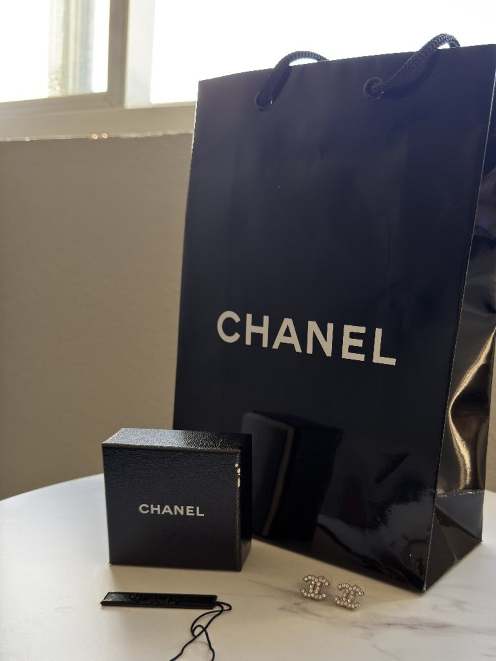 Chanel Silver Crystal CC Stud Classic Earrings Rare Logo Authentic Made in Franc